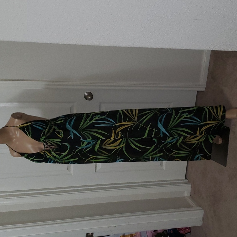 La Palapa m semi sheer tropical print maxi dress swim coverup